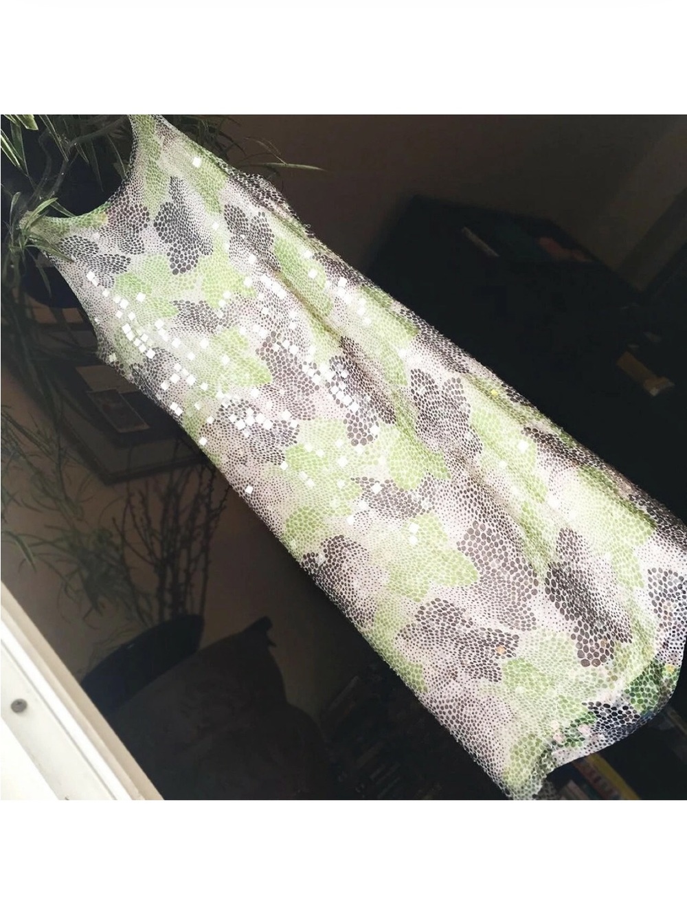 Tory Burch Cream/Gray/Green Sequin Silk Cocktail Tank Dress size 10 - Picture 3 of 8